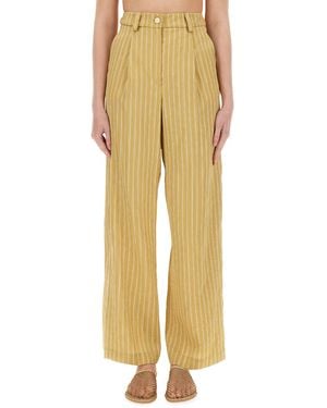 Alysi Striped Satin Tailored Trousers - Yellow