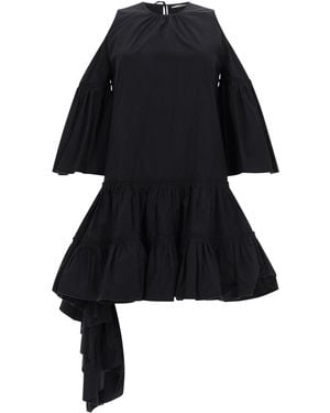 JW Anderson Ruffle Cold-Shoulder Cotton Midi Dress - Black