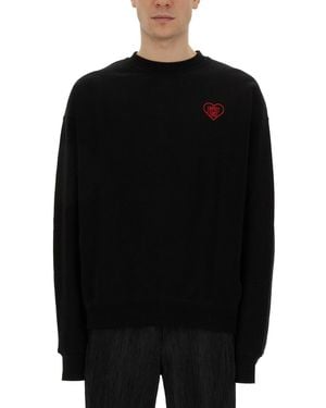 FAMILY FIRST Sweatshirt With Heart Embroidery - Black