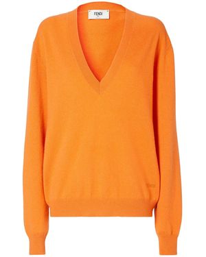 Fendi V Neck Jumper - Orange