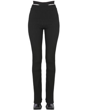 ANDREADAMO Ribbed Viscose Blend Pants With Cut Out Belt - Black