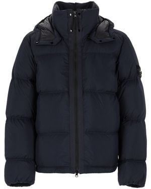 Stone Island Piumino Antistrappo Con Cappuccio Removibile - Blue