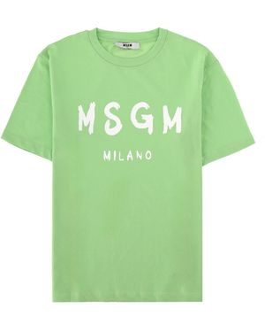 MSGM T-Shirt A Manica Corta Con Stampa Logo - Green