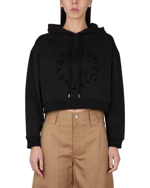 Stella McCartney Cropped Sweatshirt With Logo - Black