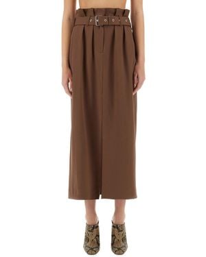 Dries Van Noten Wool Skirt With Belt - Brown