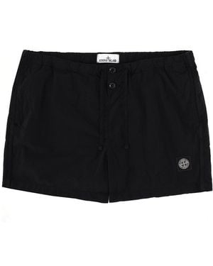 Stone Island Swimsuit With Logo Patch - Black