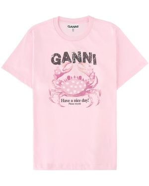 Ganni T-Shirt Con Stampa - Pink