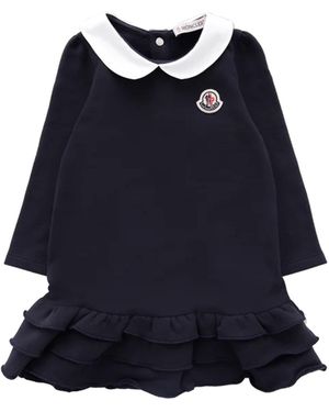 Moncler Ruffled Cotton Dress Girl - Blue