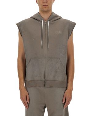 MM6 by Maison Martin Margiela Zip-Up Sleeveless Sweatshirt With Distressed Detail - Grey