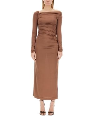 Helmut Lang Off-Shoulder Midi Dress - Brown