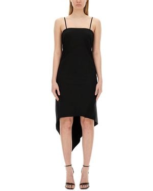 Helmut Lang Asymmetric Virgin Wool Midi Dress - Black