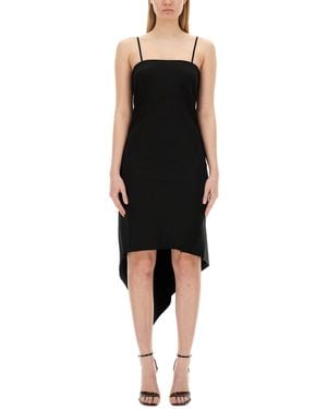 Helmut Lang Asymmetric Virgin Wool Midi Dress - Black