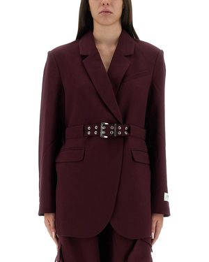 Ganni Blazer With Belt - Red