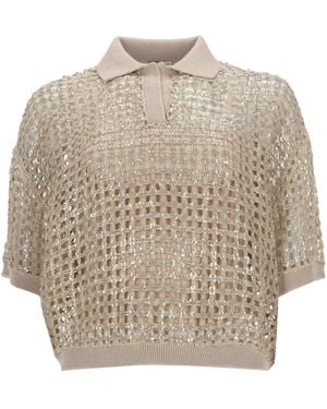 Brunello Cucinelli Embellished Shirt Collar Polo - Natural