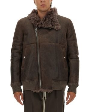 Rick Owens Leather Bomber Jacket - Brown