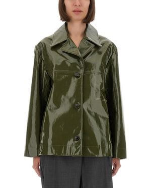 Paul Smith Glossy-Finish Leather Jacket With Classic Collar - Green