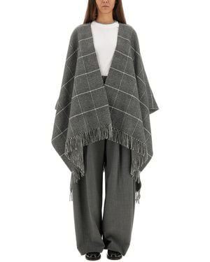 Brunello Cucinelli Wool Poncho With Bangs - Grey