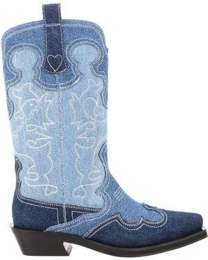 Ganni Embroidered Western Boots - Blue