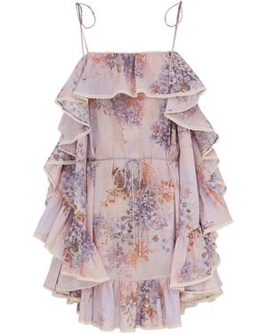 Zimmermann Mini Dress With Ruffles "Cascadian" - Pink