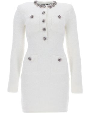 Self-Portrait Crystal Trim Knit Mini Dress - White