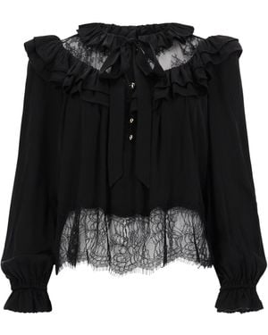 Self-Portrait Lace Ruffled Blouse - Black