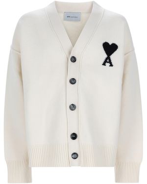 Ami Paris Cardigan Con Logo - White