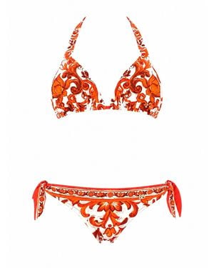 Dolce & Gabbana Bikini Triangolo Stampa Maiolica - Red