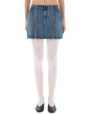 Jean Paul Gaultier Denim Miniskirt With Double Vertical Zippers - Blue