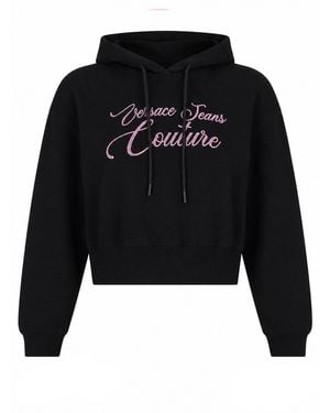 Versace Jeans Couture Felpa Cropped Con Logo - Black