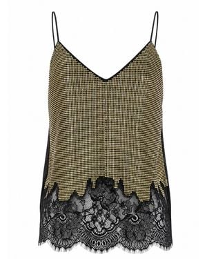 Self-Portrait Top Con Pizzo E Cristalli - Green