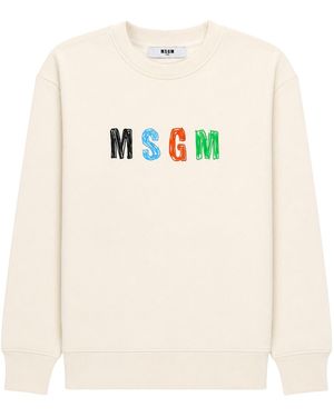 MSGM Felpa Girocollo Con Stampa Logo - White