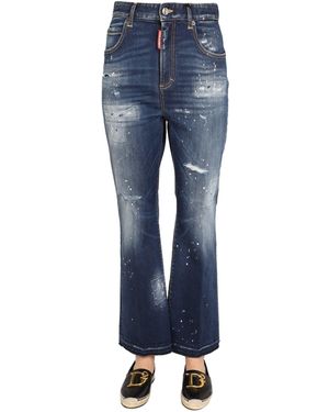 DSquared² High-Waisted Wide-Leg Denim Jeans - Blue