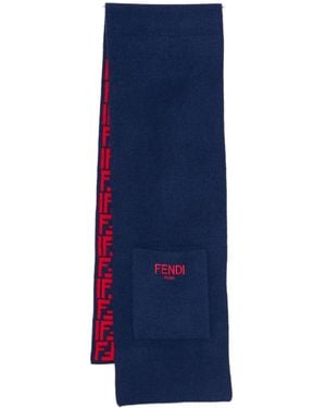 Fendi Kids Logo-Embroidered Reversible Scarf - Blue
