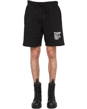 Pharmacy Industry Cotton Sweatshirt Bermuda Shorts With Logo Print - Black