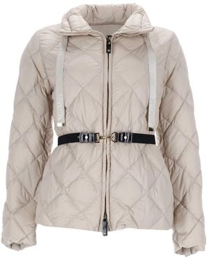 Max Mara Quilted Jacket With Belt - Natural