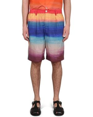 Marni Cotton Bermuda Shorts With Elastic Waistband - Blue