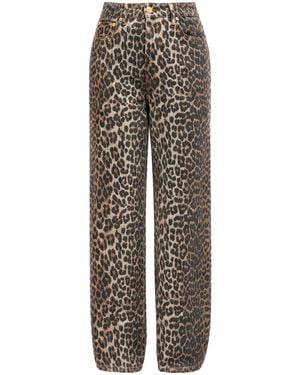 Ganni "Lari" Jeans With Leopard Print - Grey