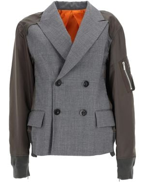Sacai Giacca Ibrida Doppiopetto - Gray