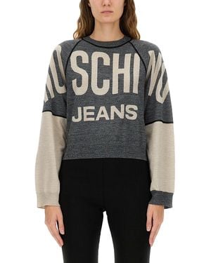 Moschino Cropped Jersey With Inlaid Logo - Black