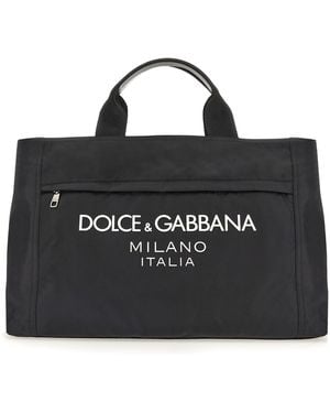 Dolce & Gabbana Nylon Holdall With Rubberized Logo - Black