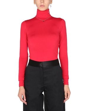 Raf Simons MAGLIA A COLLO ALTO CON LOGO RICAMATO - Rosso