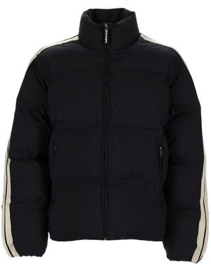 Palm Angels Logo-Detail Stripe Puffer Jacket - Black