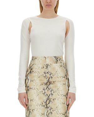 Helmut Lang Long-Sleeved Cut-Out Top With Edgy Silhouette - White