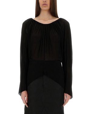Rick Owens Flowing Draped Top With Wide Neckline - Black