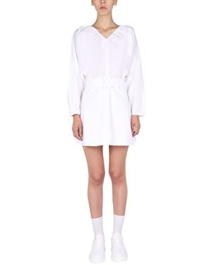 Patou Solid V Neck Mini Dress - White