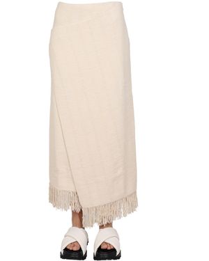 Jil Sander Fringed Wrap-Effect Midi Skirt - Natural