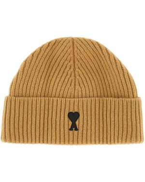 Ami Paris Wool Hat With Logo - Brown