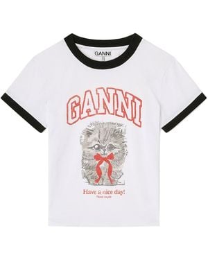 Ganni Graphic T-Shirt With Round Neckline And Short Sleeves - Pink