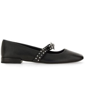 Versace Gianni Ribbon Leather Ballerina Flats With Studded Bow - Black