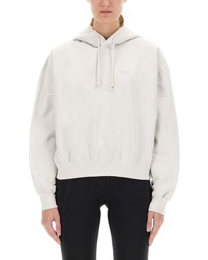 Y-3 Relaxed Fit Hooded Sweatshirt With Subtle Logo Detail - White